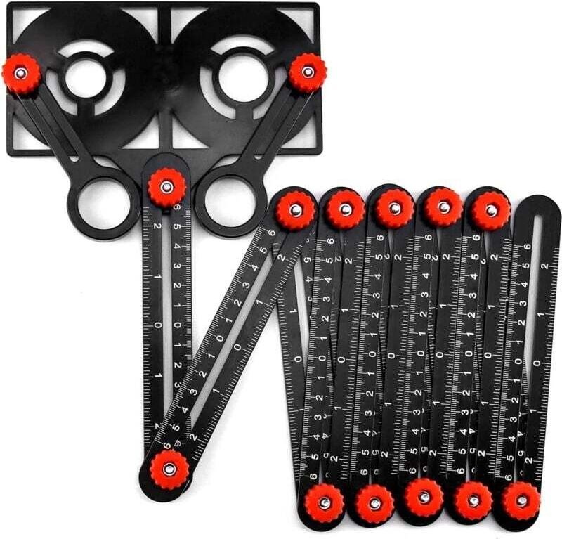 KZQ - Mehrwinkel-Messlineal mit Positionierungsloch, 12-seitiges faltbares Lineal, für Tischler- und Ingenieurprojekte