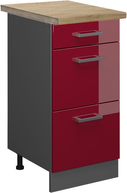 Thumbnail - Vicco - Küchenunterschrank R-Line, Bordeaux Hochglanz, 40 cm mit Schubladen, ap Eiche