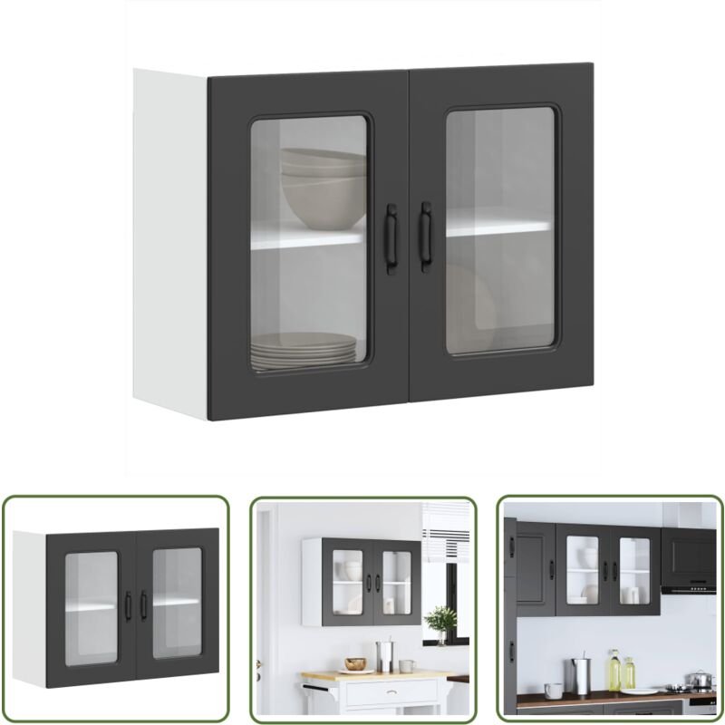 The Living Store - vidaXL Küchen-Hängeschrank mit Glastür Kalmar Schwarz Holzwerkstoff