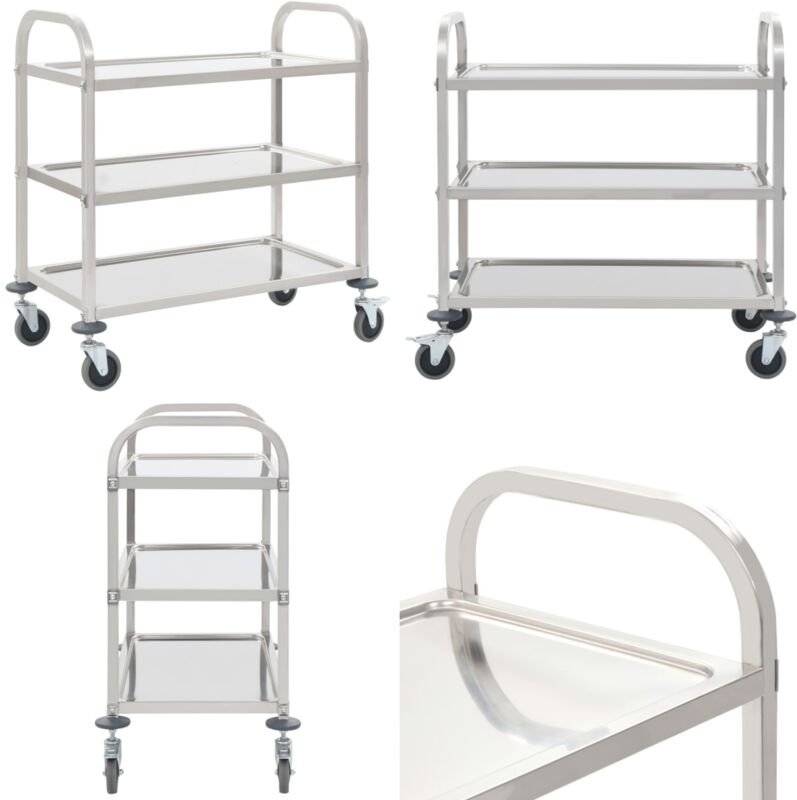 3-Stufiger Servierwagen 96,5 x 55 x 90 cm Edelstahl - Küchenwagen - Servierwagen - Edelstahl - Rollwagen - Mobiliar - Ho...
