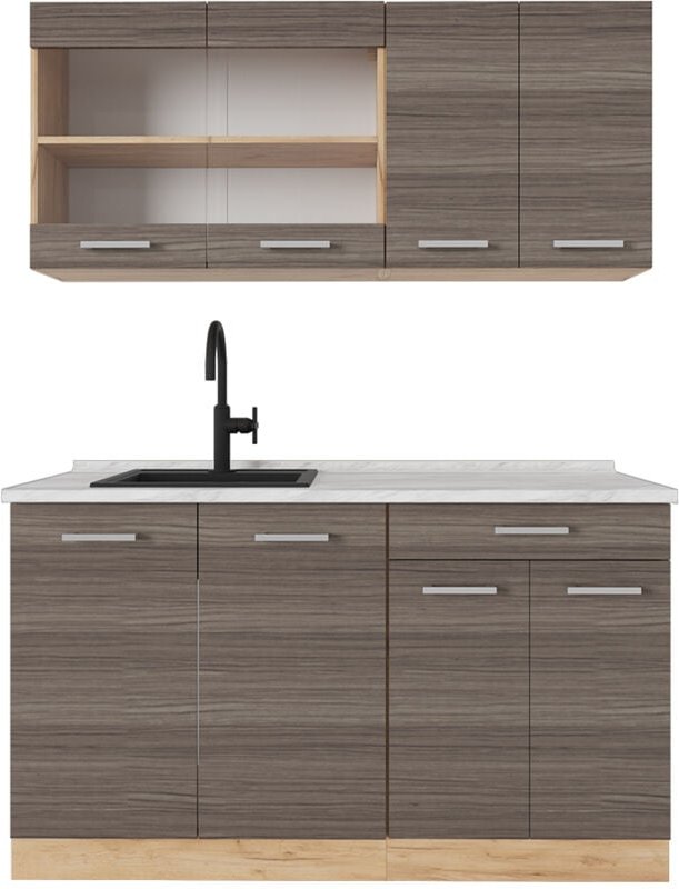 Thumbnail - Vicco - Singleküche R-Line, Edelgrau/Goldkraft Eiche, 140 cm , ap Marmor
