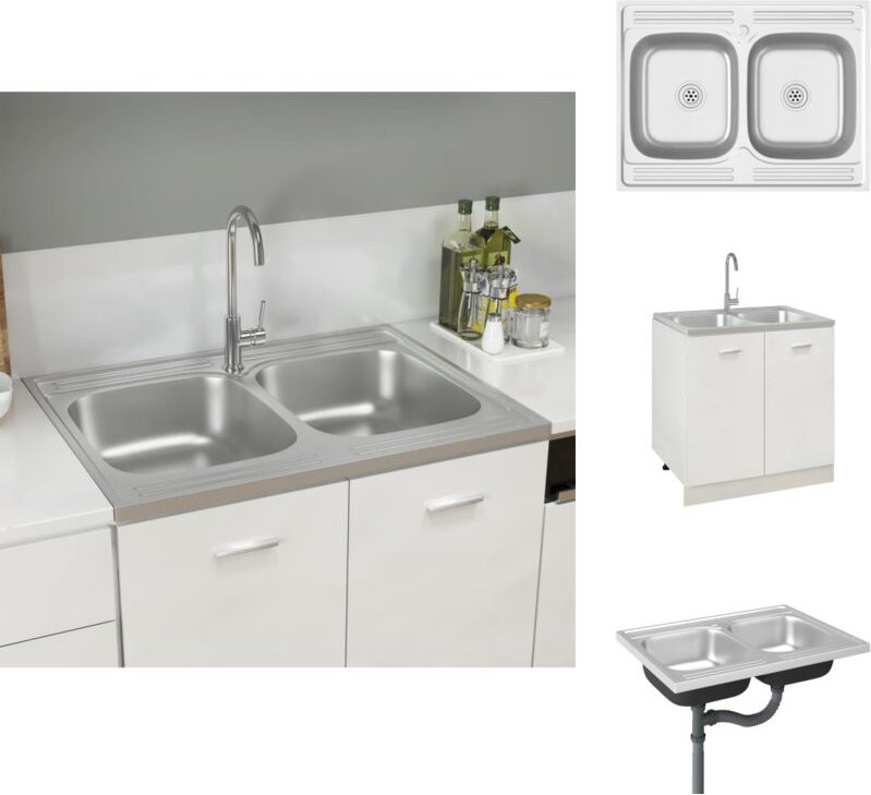 Küchenspülen & Spülbecken - Living Doppelspüle Silbern 800x600x155 mm Edelstahl