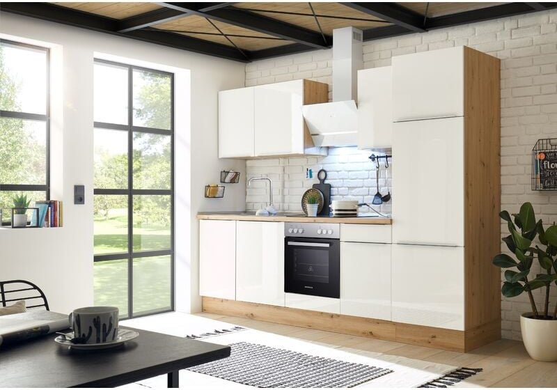 Küche Küchenzeile Küchenblock Marleen Premium 280 cm Weiß Artisan Eiche Respekta