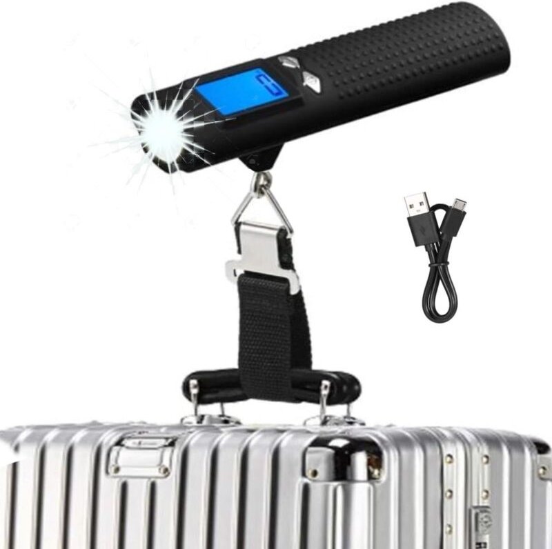 Jusch - Wiederaufladbare elektronische Koffer-Gepäckwaage 110 Pfund/50 kg, tragbare digitale Gepäckwaage Reisewaage