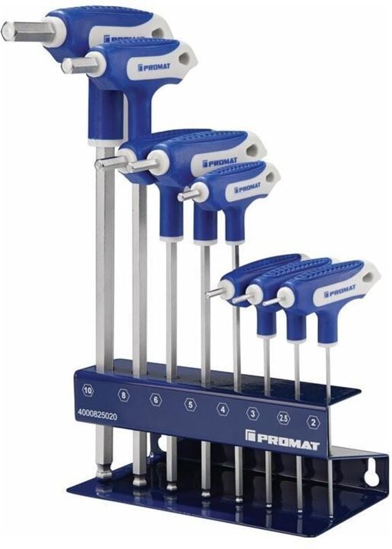 Stiftschlüsselsatz 8-teilig sw 2-10 Quergriff, Kugelkopf, Seitenabtrieb im Werkbankständer