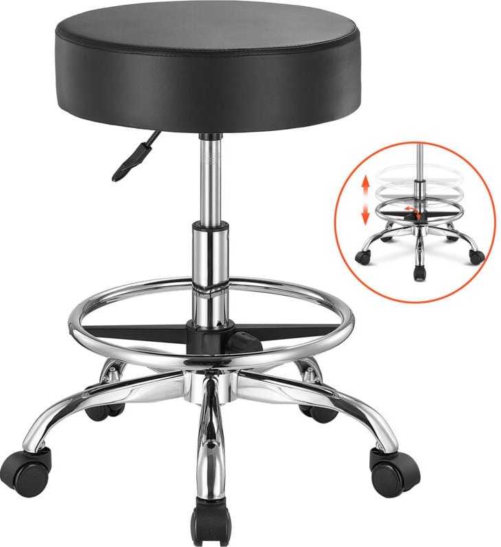 Rollhocker – 204 kg Tragkraft, höhenverstellbar, Fußstütze, PU-Leder, für Salon, Spa, Tattoo, Klinik, Schwarz - Mophorn