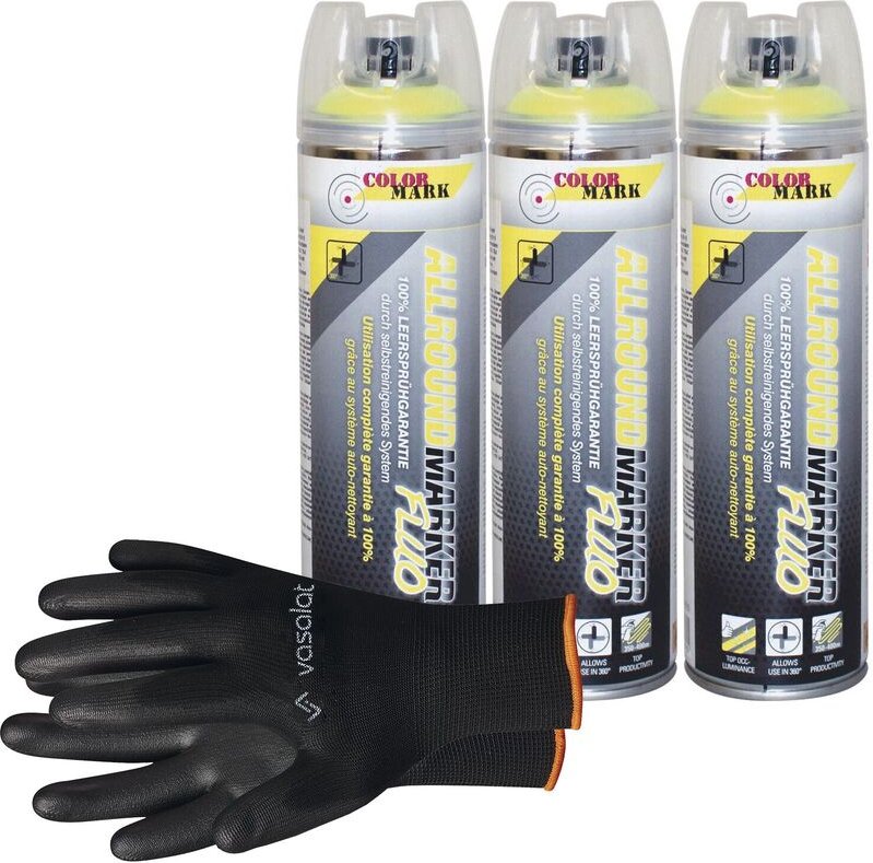 Vasalat - Dupli-Color Markierungsspray mit 360 Grad Ventil Set - Markierspray Neon gelb für professionelle Markierungen,...