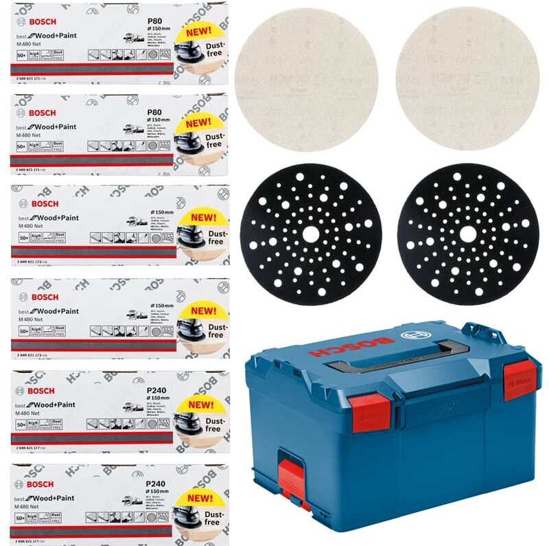 Netzstruktur-Schleifblätter Set M480 Net 150mm 303 tlg. (K80/120/240) inkl. l-boxx - Bosch