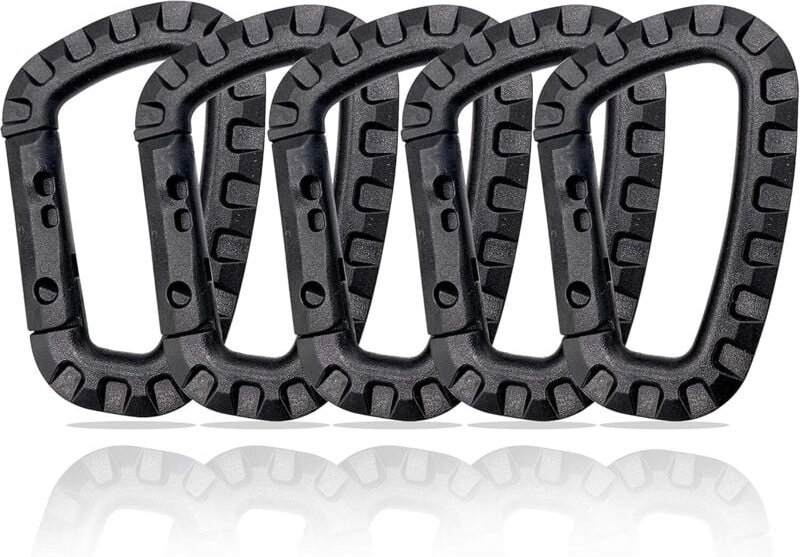Thumbnail - Karabiner aus Kunststoff – 5er-Pack – Schwarzer militärischer taktischer Karabiner mit Federverschluss – Robuster D-förm...