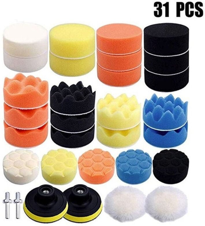 YMYNY 31-teiliges 80-mm-Polierpad, Polierschwamm, Polierschwamm-Set mit M14-Bohrer zum Schleifen von Autos, Polieren für...