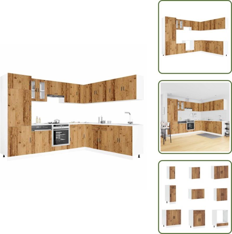 The Living Store - vidaXL 14-tlg. Küchenschrank-Set Porto Altholz-Optik Holzwerkstoff