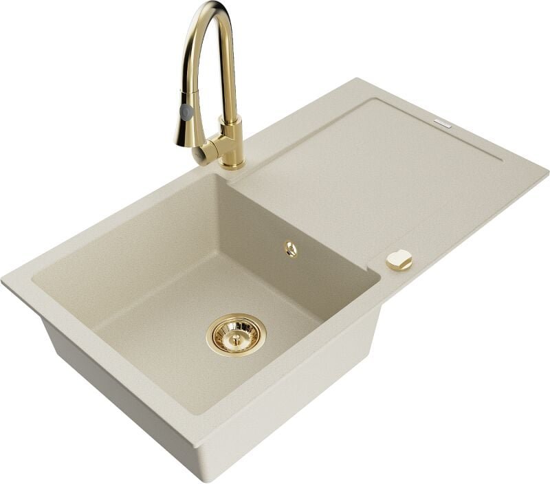 Leo 1 Becken-Granitspüle mit Abtropffl√§che und Mischbatterie Elia, Beige - 6501-69-670101-50 - Mexen