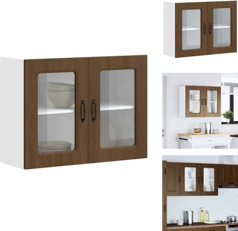 Küchen-Hängeschrank mit Glastür Kalmar Braun Eichen-Optik - Küchen-Wandschrank - Küchen-Wandschränke - Wandschrank Küche...