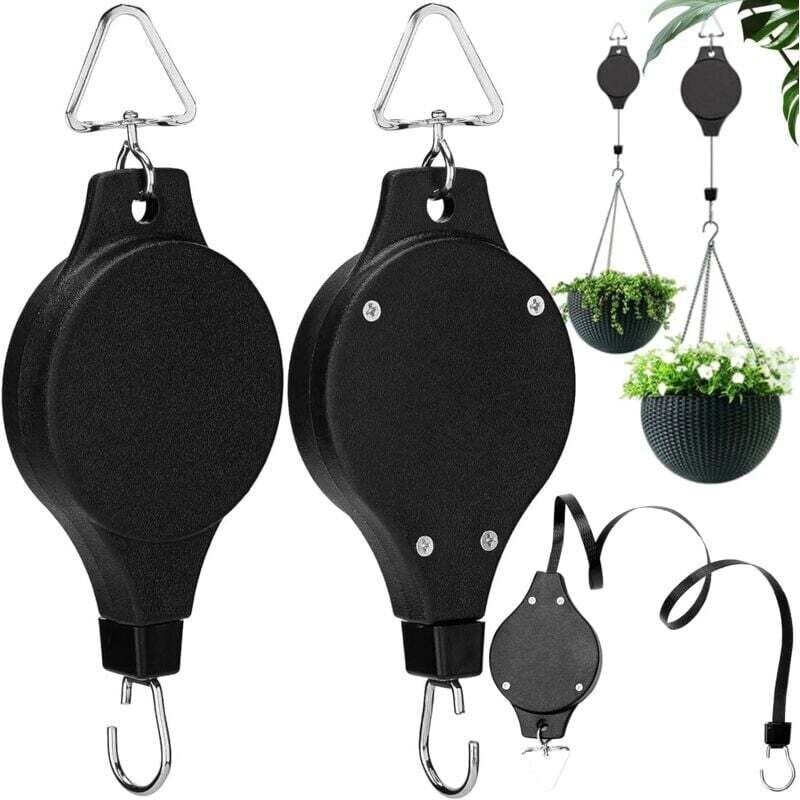 Pflanzenrollen, einziehbarer Aufhängehaken für Hängekörbe und Vogelhäuschen (2 Stück)