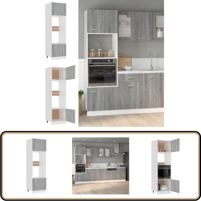 Mikrowellenumbauschrank Grau Sonoma 60x57x207 cm Holzwerkstoff - Küchenmöbel - Küchenschrank - Holzschrank - Stauraum - ...