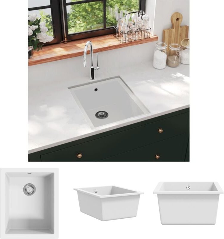 The Living Store Küchenspüle mit Überlauf Weiß Granit - Küchenspülen & Spülbecken - Weiß