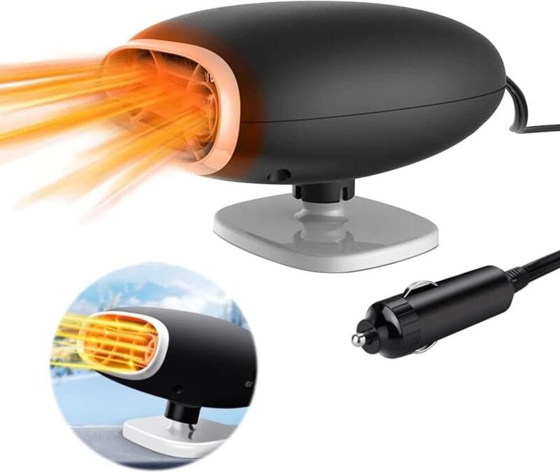 Jusch - 12-V-Autoheizung, tragbarer Auto-Heizlüfter, 2-in-1 tragbare Heizungskühlung, Scheibenentfroster, 360 ° drehbar