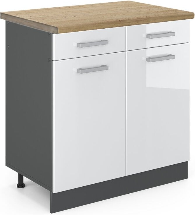 Thumbnail - Vicco - Küchenunterschrank R-Line, Weiß Hochglanz, 80 cm , ap Eiche