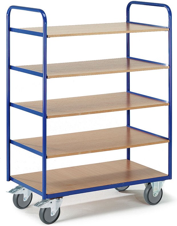 Rollcart Etagenwagen 1500mm hoch 2 Wände offen mit 5 Ladeflächen 800x500mm im Buchendekor
