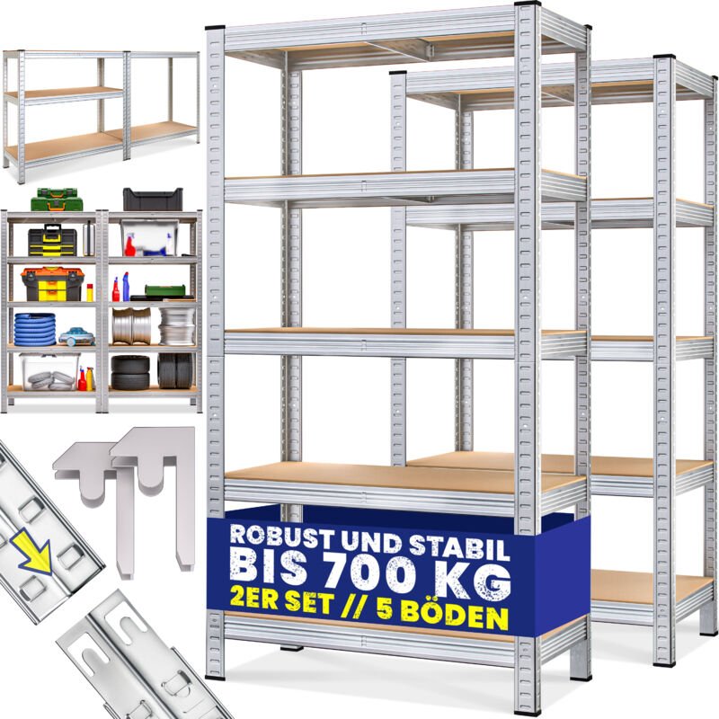 2x MONZANA® Schwerlastregal 170x75x30cm 350kg 5 MDF-Platten Regal Lagerregal Kellerregal Steckregal Werkstattregal