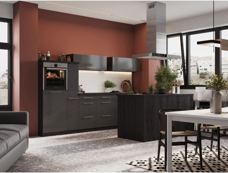 Thumbnail - Küche Küchenzeile Inselküche Eiche Grau Amanda 310 cm Respekta Premium