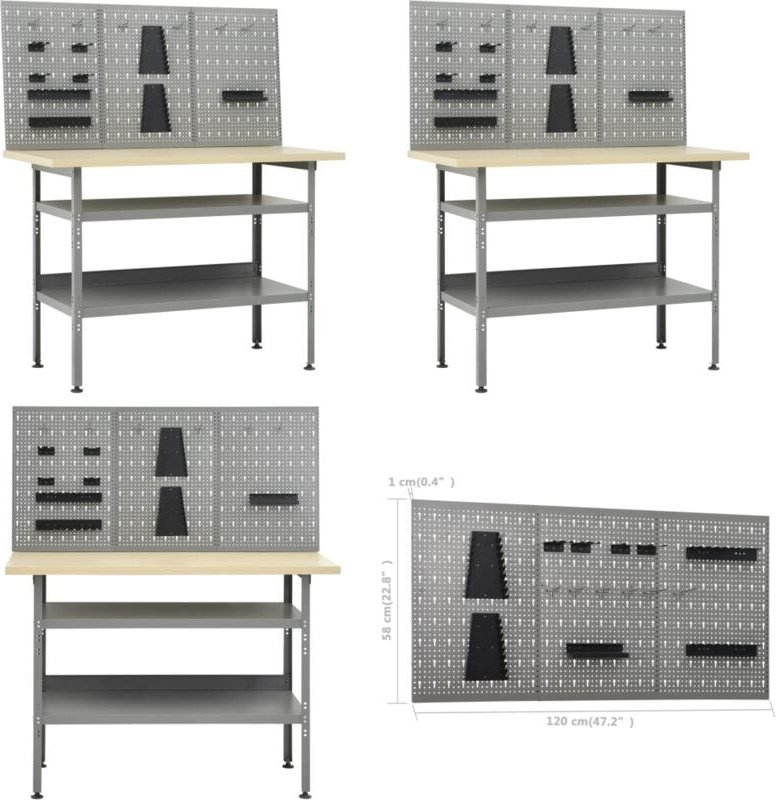 Werkbank mit 3 Werkzeugwänden - Werkbank - Werkbänke - Home & Living - Grau