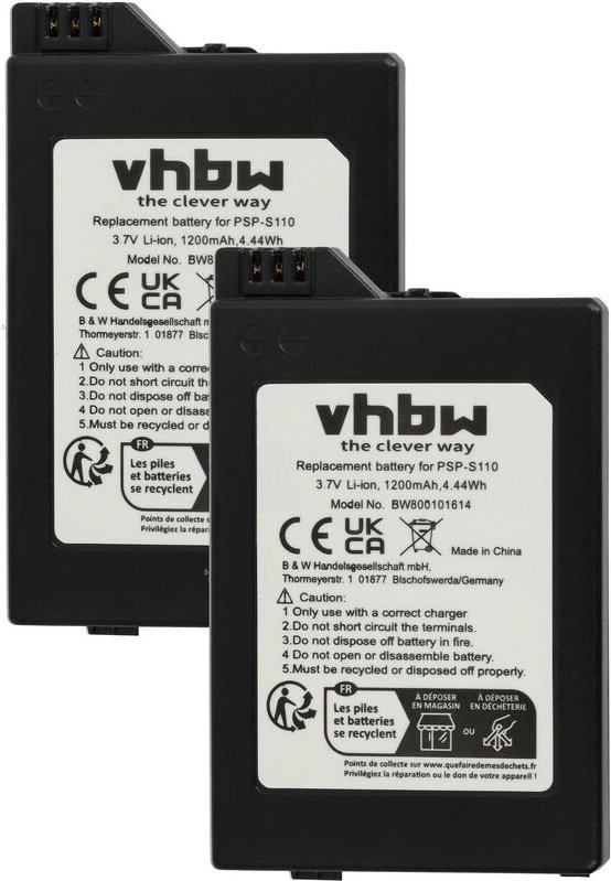 vhbw 2x Akku kompatibel mit Sony Playstation Portable Brite PSP-3002, PSP-3004, PSP-3000, PSP-3001 Spielekonsole (1200 m...