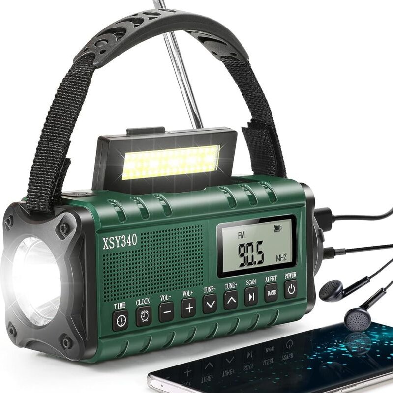 Tragbares DAB/UKW-Radio (grün), 5000 mAh Solarradio, USB-Ladegerät, Solarradio mit Notfall-SOS-Alarm, Taschenlampe und L...