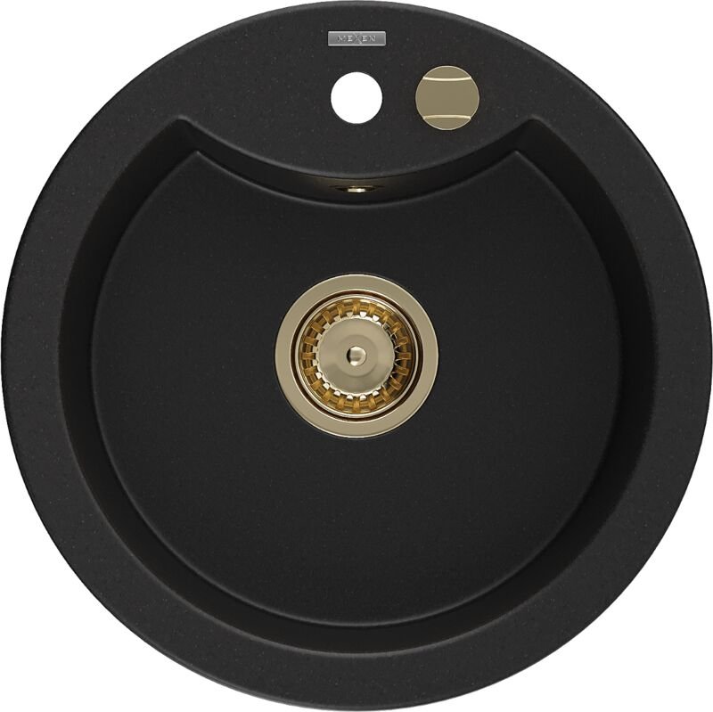 Diego 1-Becken-Granit-Spüle 488 x 480 mm, Schwarz, Siphon Gold - 6512481000-77-G - Mexen