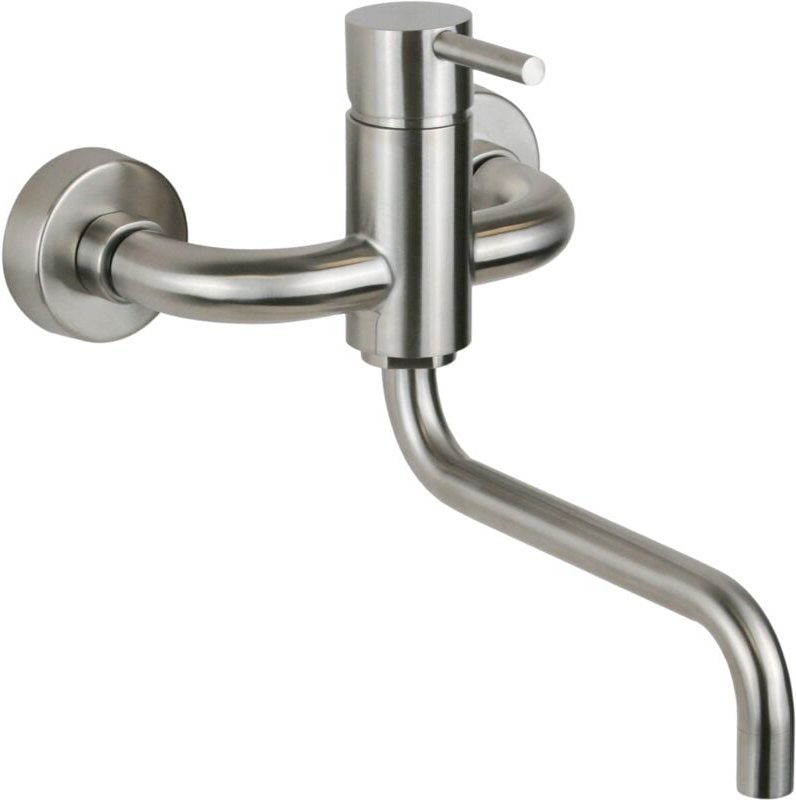 Wandmontierter Spültischmischer aus Edelstahl mit verstellbarem Auslauf Pollini AP2071 Rostfreier Stahl