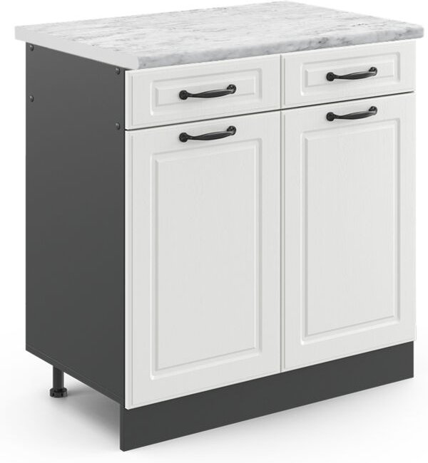 Vicco - Küchenunterschrank R-Line, Weiß Landhaus, 80 cm , ap Marmor
