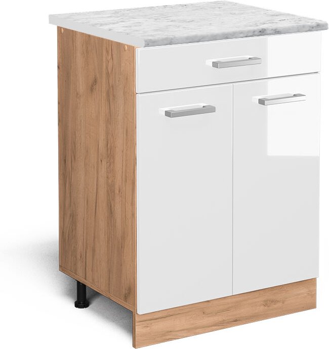 Vicco - Küchenschrank R-Line, Weiß Hochglanz, 60 cm ap Marmor