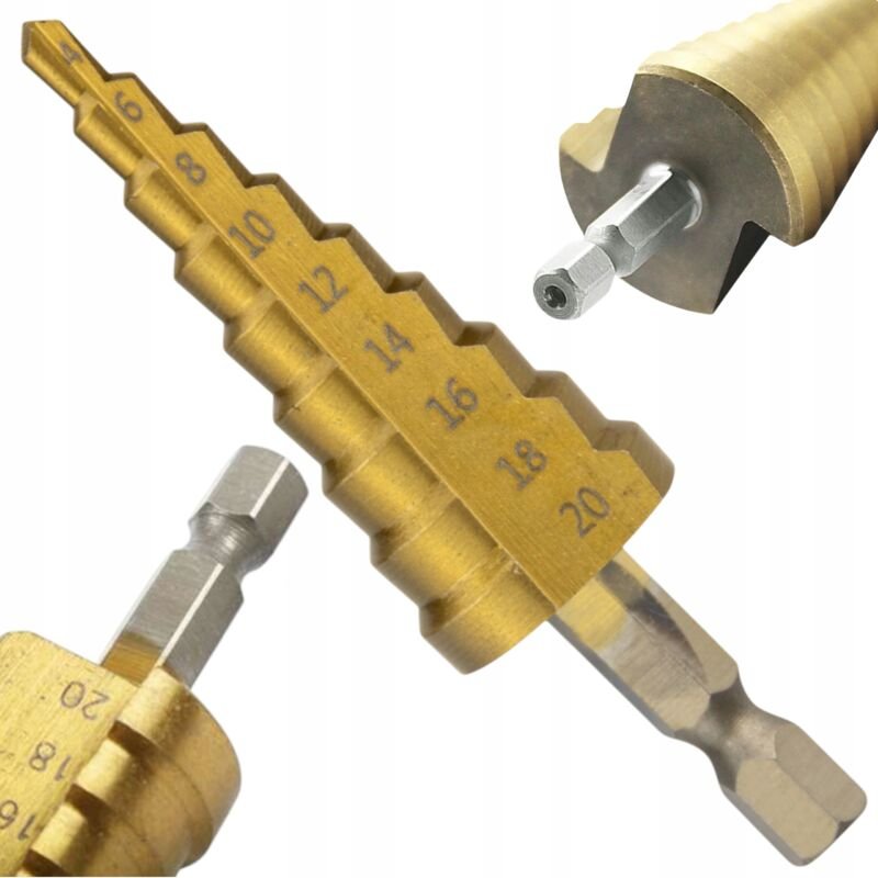 Stufenbohrer 4-20 mm konisch für Metall Stahlblech HEX FÜR SCHRAUBENDREHER