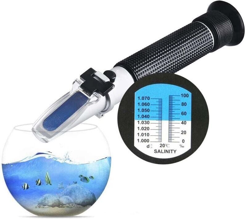 Salzgehalt-Refraktometer für Salzwasseraquarien und Meerwasseraquarien 0–100 PPT – Doppelskala (1,0 bis 1,070 SG) – Auto...