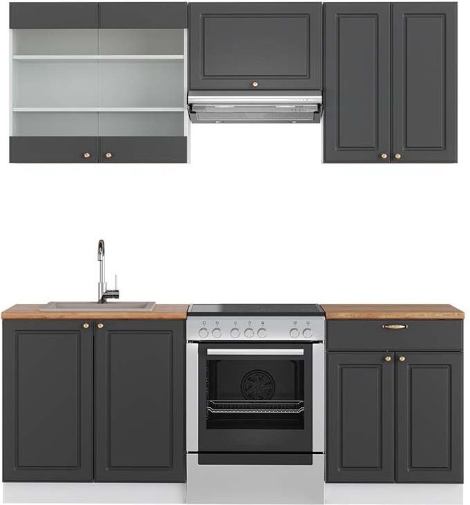 Vicco - Küchenzeile Fame-Line, Anthrazit-Gold/Weiß, 200 cm , ap Eiche