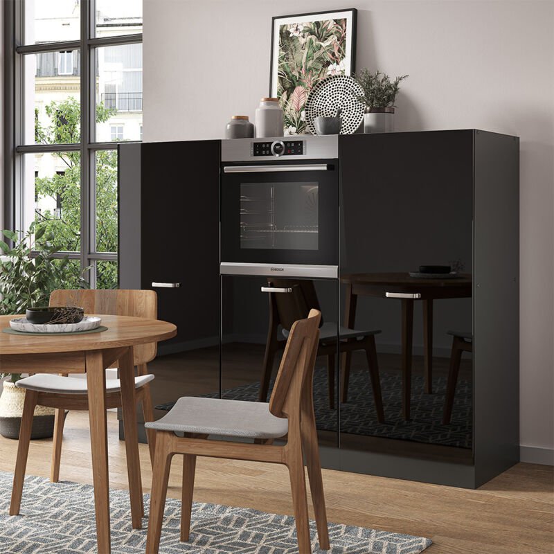 Vicco - Küchenblock R-Line, Schwarz Hochglanz/Anthrazit, 180 cm ohne Arbeitsplatte