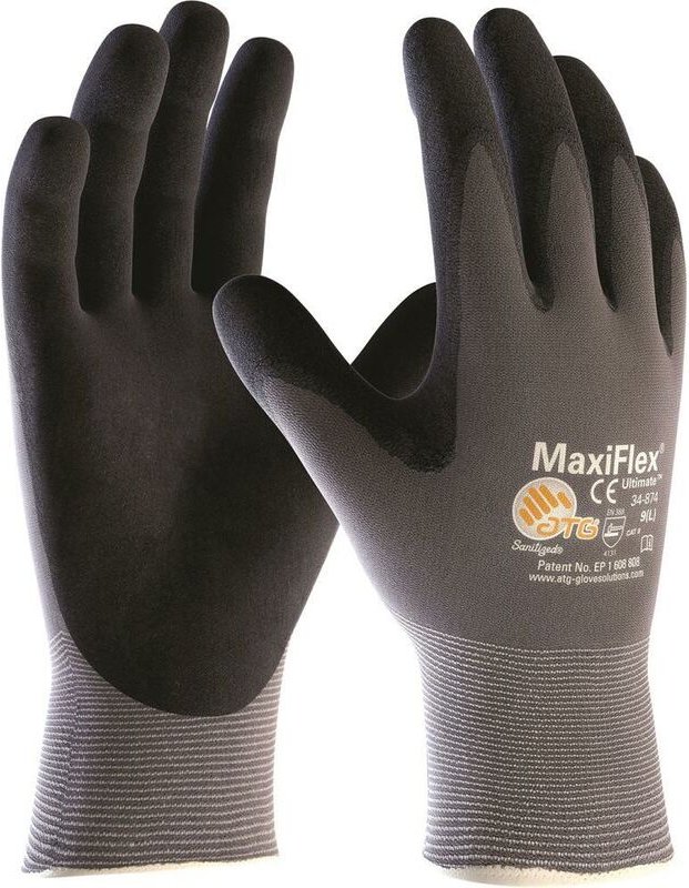 ATG - MaxiFlex Ultimate Nylon-Strickhandschuh grau/schwarz 34-874 Größe 7