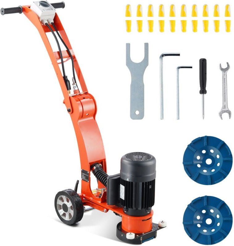 7' Concrete Floor Grinder - 2.0HP, 1500W, 1400RPM, Brushless Motor for Professional Surface Grinding of Granite, Marble ...