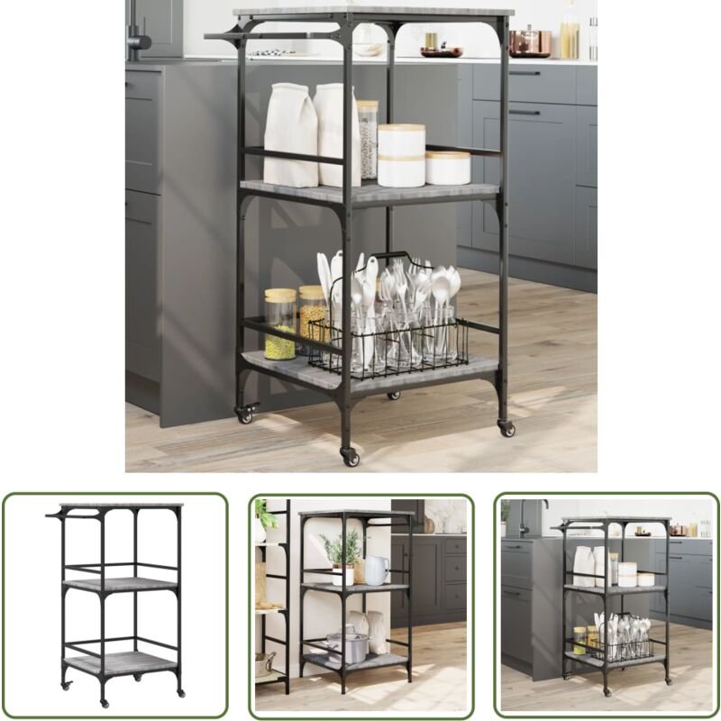 Küchenwagen Grau Sonoma 60,5x50x105 cm Holzwerkstoff - Küchentisch - Küchenschrank - Kücheninsel - Rollwagen - Servierwa...