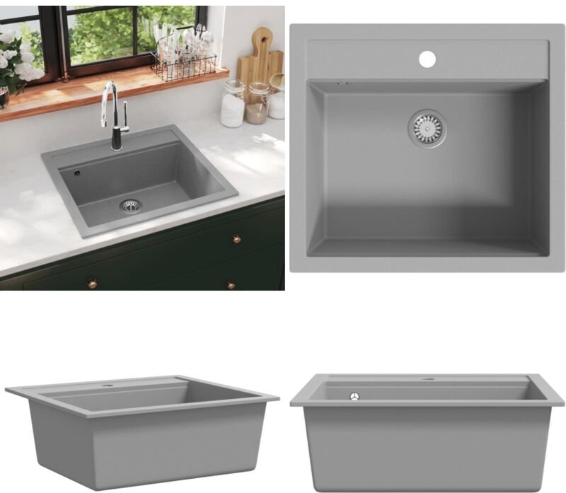 Granitspüle Einzelbecken Grau - Spülbecken - Küchenspüle - Home & Living