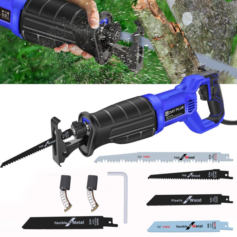 Dayplus - 2600W Elektrische Säbelsäge 5 Klingen Holz Metallschneiden Rezept Hand gehalten