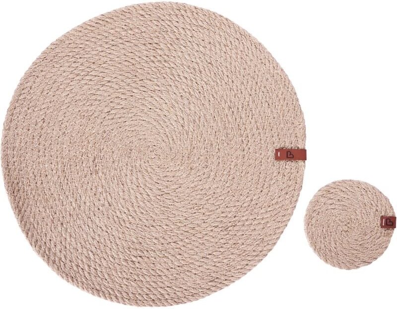Beliani - 6 Personen Tischset mit Untersetzern Naturfarben Jute Geflochten Rund ⌀ 35 cm 12-Teilig Handmade Boho-Stil Ess...