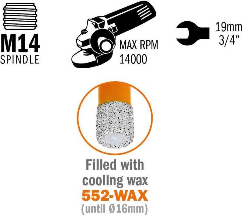 552-520 Lochsäge Für Marmor/granit/gres S=m14 D=20x15x60 Dx