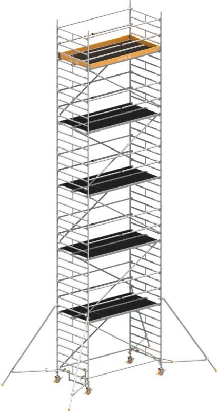 Layher Rollgerüst Uni Breit Sicherheitsaufbau P2 mit Uni Telegeländer und ausziehbaren Gerüststützen 12,20m AH