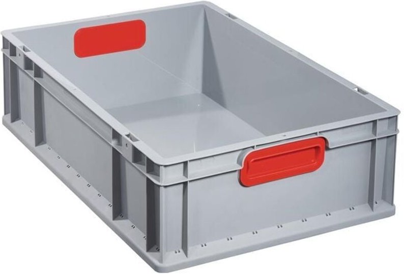 Thumbnail - Transportstapelbehälter L600xB400xH170mm grau pp geschlossener Griff rot Seitenwände geschlossen
