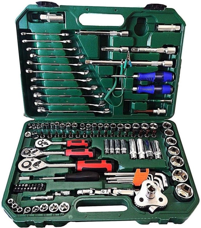 Trade Shop Traesio - Trade Shop - Werkzeugsatz, 121-teilig, Steckschlüssel, Ratschenwerkzeuge, 1/4 Zoll, 3/8 Zoll, 1/2 Z...