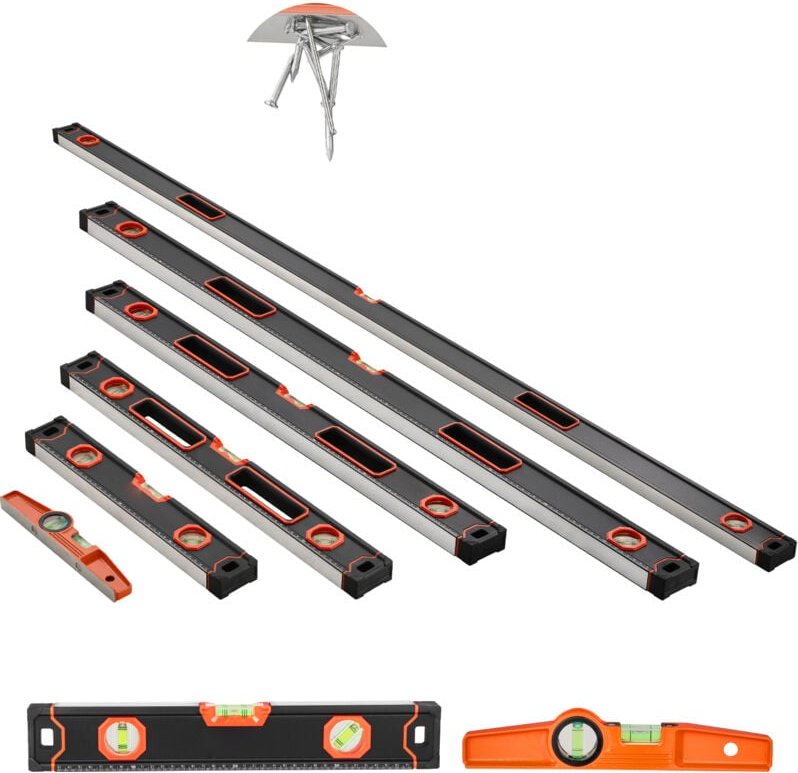 Mophorn - 6-teiliges Torpedo-Wasserwaagen-Set – 78/48/32/24/16/10 Zoll Kastenwasserwaagen, stoßfeste magnetische Wasserw...