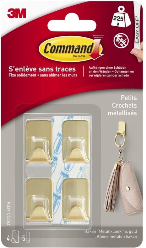 4er Set COMMAND Deko-Klebehaken aus Metall, gold, 0,225 kg COMMAND