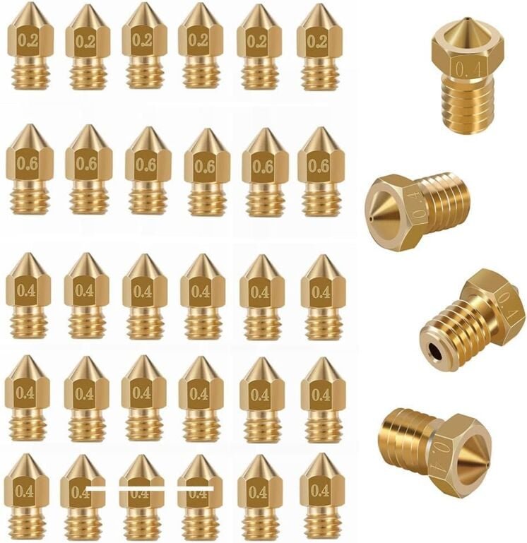 30 Stück Düsen 3D-Drucker Messing Stainless Steel-Hotend-Düsen mit für 1,75 mm Filament Hot Ends V5, V6
