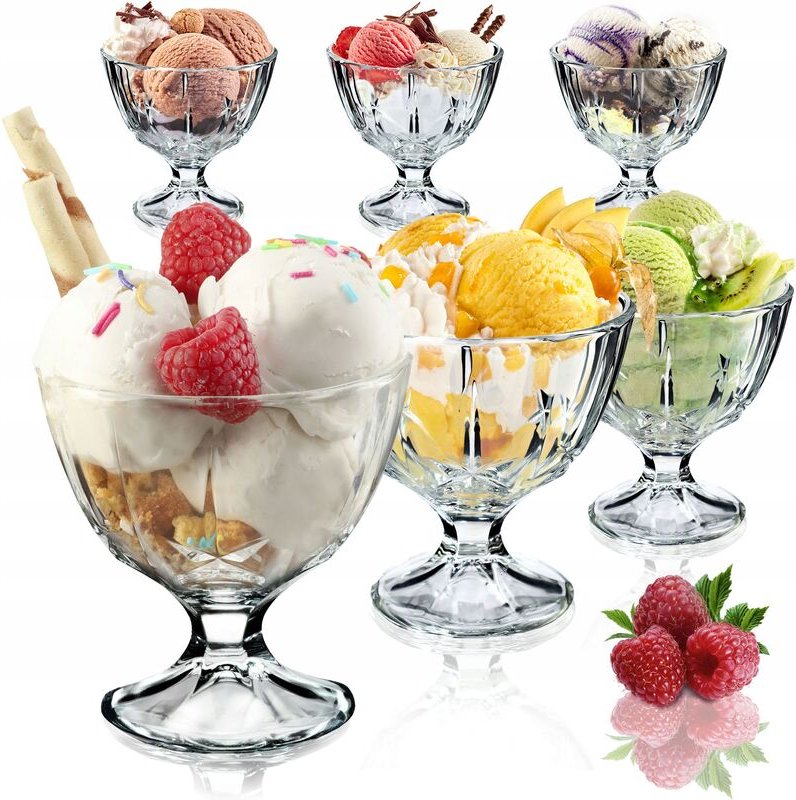Eisbecher Glas Set, Eisschalen, Dessertgläser mit Fuß 6, 300 ml - Kadax
